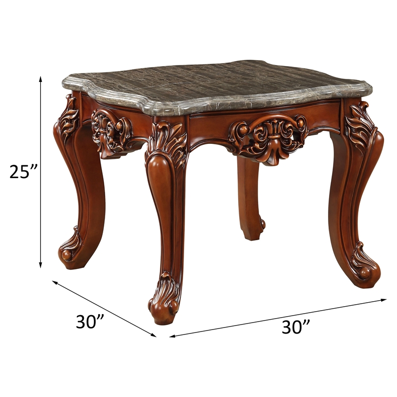 Bowery Hill Marble Top End Table with Queen Anne Legs in Walnut Finish