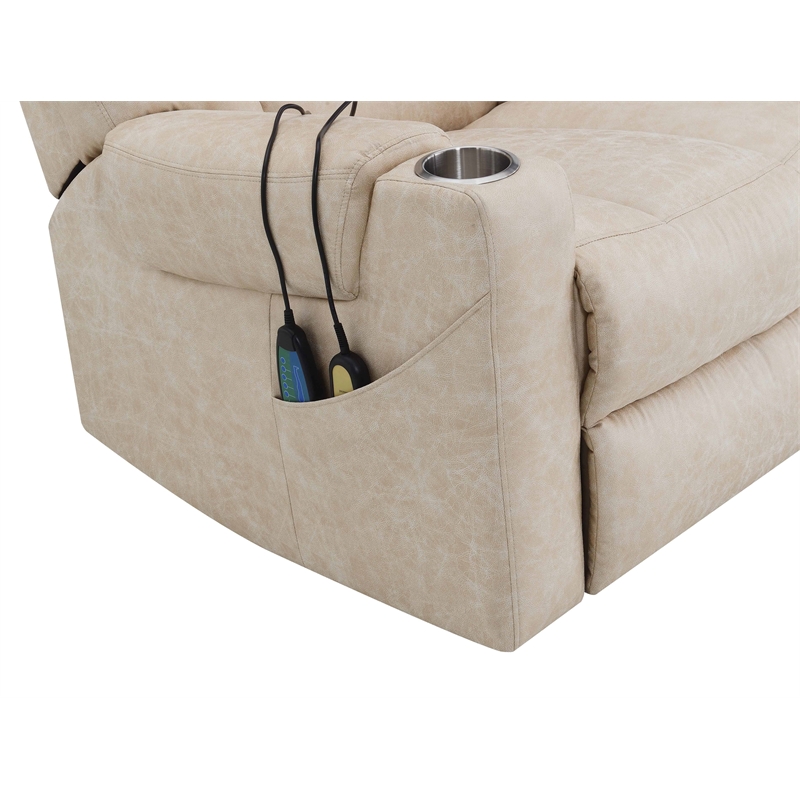 Bowery Hill Faux Leather Power Recliner with Cupholders in Light Gray