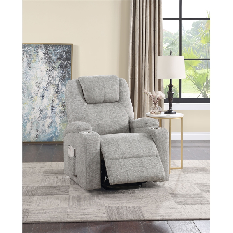 Bowery Hill Chenille Upholstered Power Lift Recliner in Light Gray