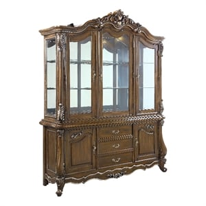 Bowery Hill Wooden Hutch and Buffet with Glass Doors in Antique Oak