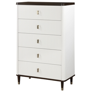 Bowery Hill 5-Drawer Wooden Chest in White and Brown