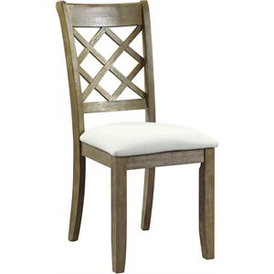 Bowery Hill Armless Side Chair with Beige Linen and Rustic Oak Frame