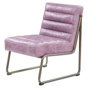 Bowery Hill Tufted Accent Chair in Wisteria Top Grain Leather with Metal Base