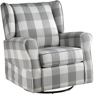 Bowery Hill Swivel Chair with Glider in Gray Fabric and Wood Frame