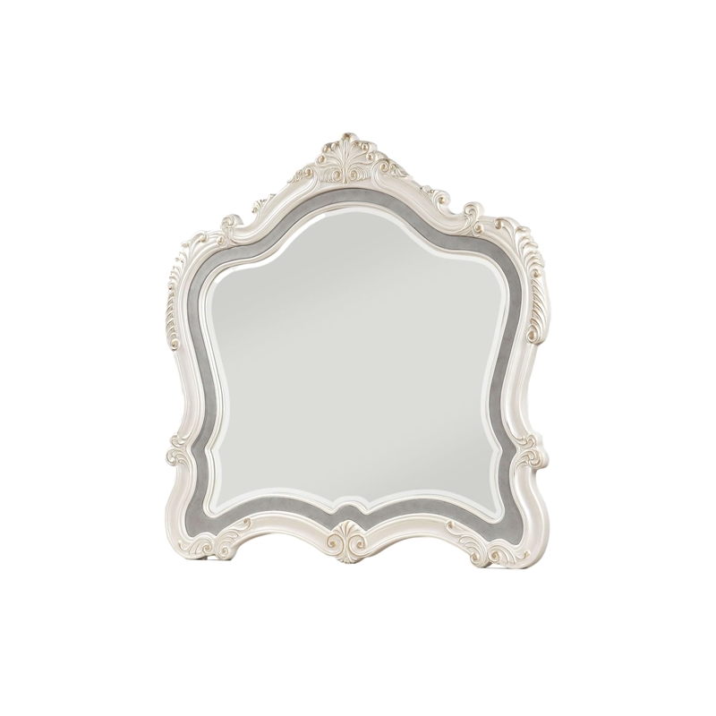 Bowery Hill Wooden Frame Mirror with Beveled Edge in Pearl White