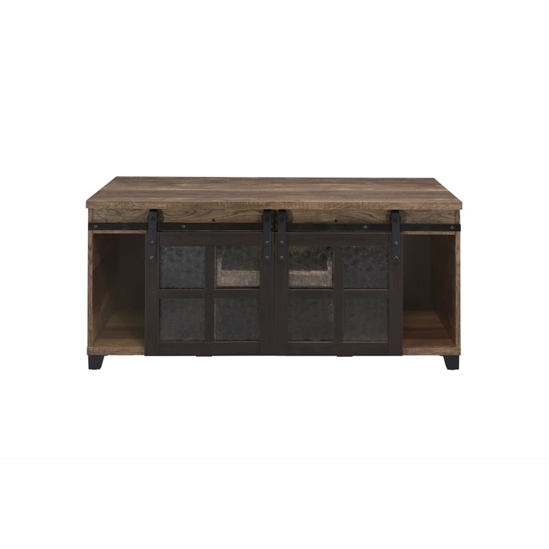 Bowery Hill Coffee Table with Sliding Barn Doors in Rustic Oak and Black