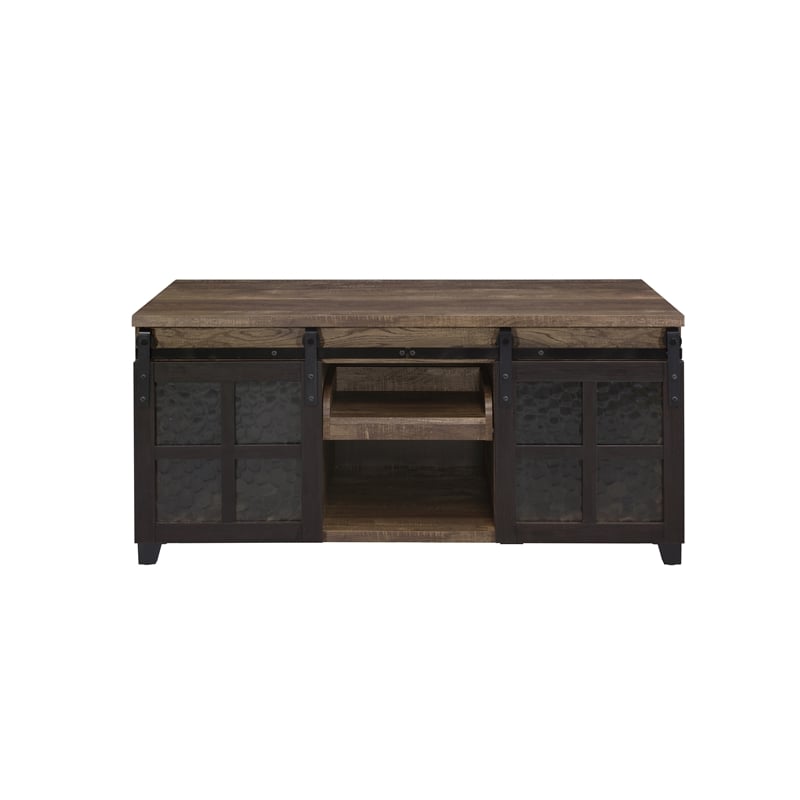 Bowery Hill Coffee Table with Sliding Barn Doors in Rustic Oak and Black
