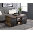 Bowery Hill Coffee Table with Sliding Barn Doors in Rustic Oak and Black