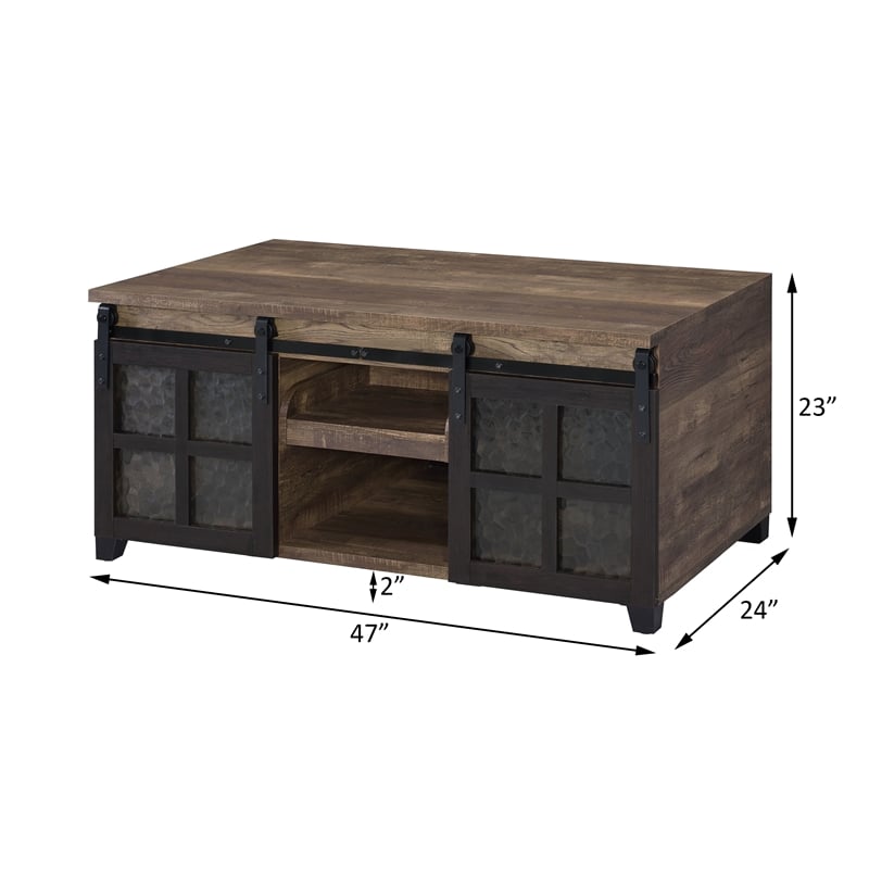 Bowery Hill Coffee Table with Sliding Barn Doors in Rustic Oak and Black