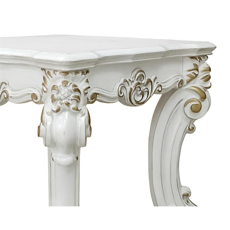 Bowery Hill Wooden End Table with Scrolled Leg in Antique Pearl