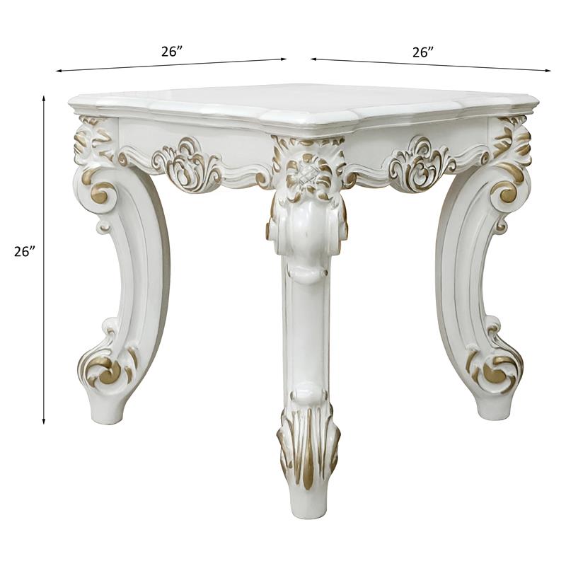 Bowery Hill Wooden End Table with Scrolled Leg in Antique Pearl