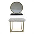 Bowery Hill Vanity Mirror and Stool Set in Black and Brass Metal