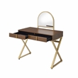 Bowery Hill Coleen Vanity Desk in Walnut and Gold Finish