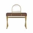 Bowery Hill Coleen Vanity Desk in Walnut and Gold Finish
