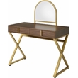 Bowery Hill Coleen Vanity Desk in Walnut and Gold Finish