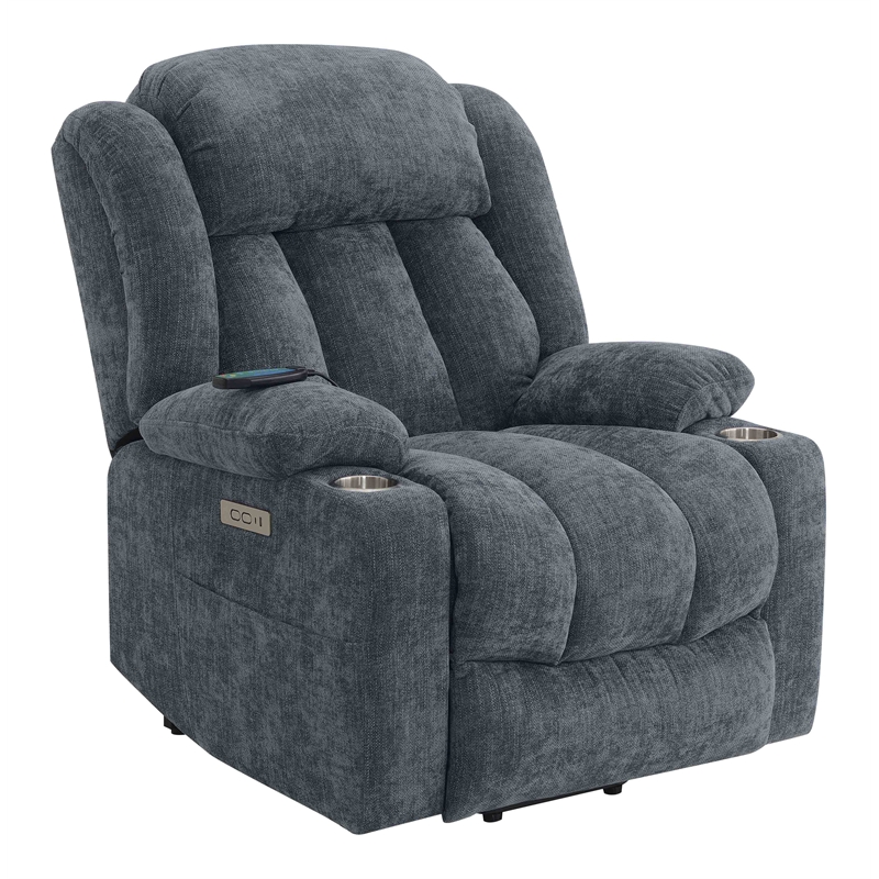 Bowery Hill Velvet Power Recliner with Lift/Heating/Massage in Blue