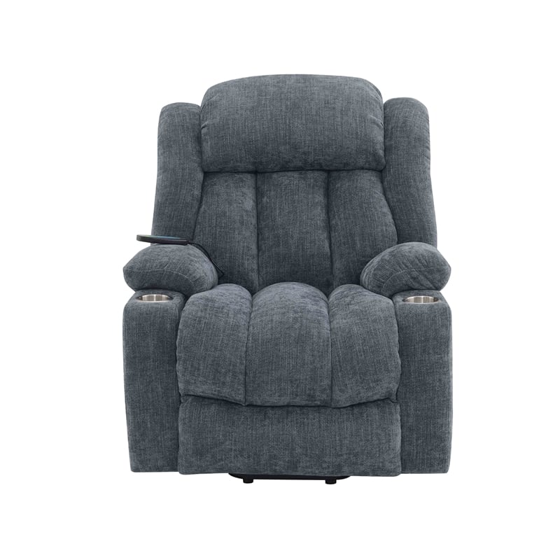 Bowery Hill Velvet Power Recliner with Lift/Heating/Massage in Blue