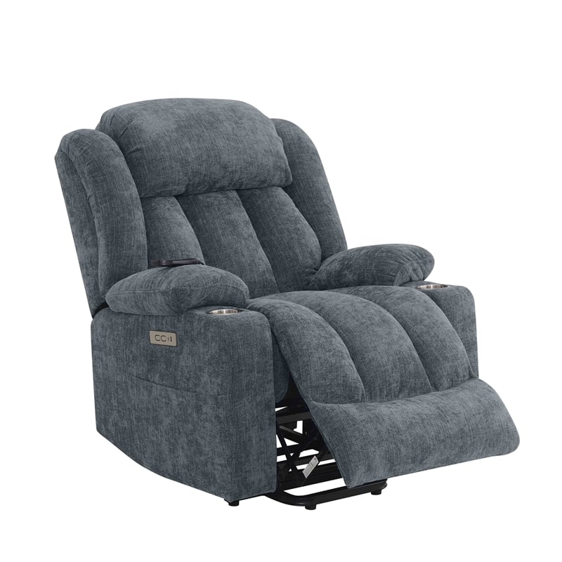 Bowery Hill Velvet Power Recliner with Lift/Heating/Massage in Blue