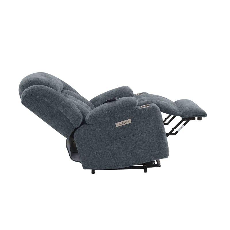 Bowery Hill Velvet Power Recliner with Lift/Heating/Massage in Blue