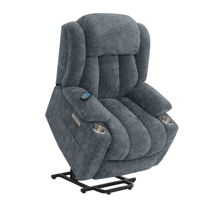 Bowery Hill Velvet Power Recliner with Lift/Heating/Massage in Blue