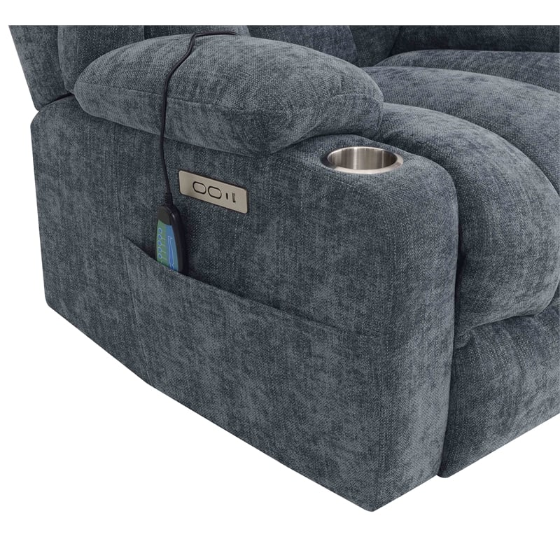 Bowery Hill Velvet Power Recliner with Lift/Heating/Massage in Blue