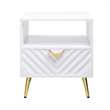 Bowery Hill End Table with Drawer and Open Shelf in White High Gloss Finish