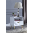 Bowery Hill End Table with Drawer and Open Shelf in White High Gloss Finish