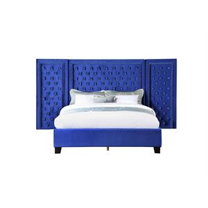 Bowery Hill Queen Bed in Blue Velvet with Oversized Tufted Headboard