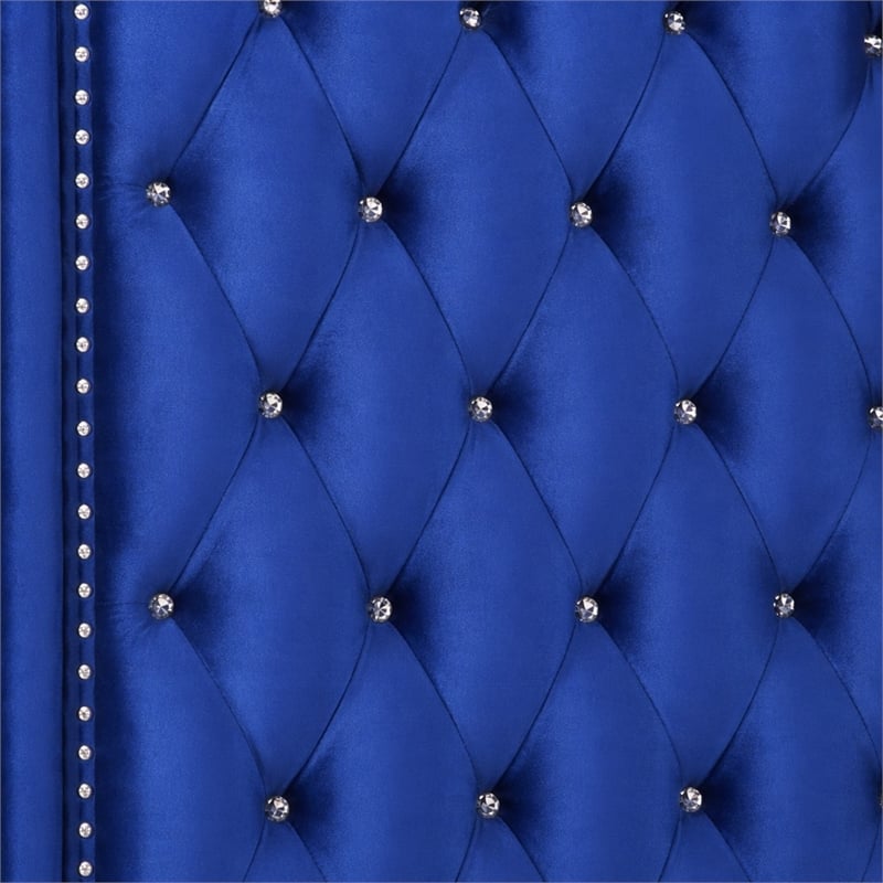Bowery Hill Queen Bed in Blue Velvet with Oversized Tufted Headboard