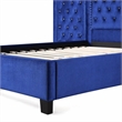 Bowery Hill Queen Bed in Blue Velvet with Oversized Tufted Headboard