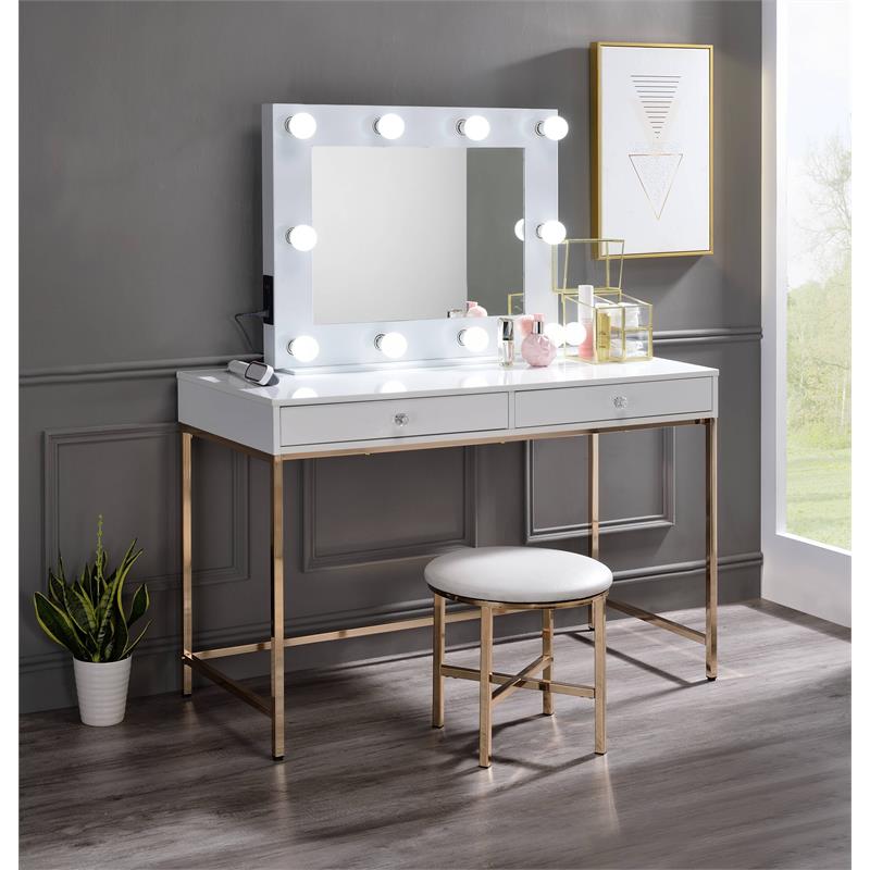 Bowery Hill Rectangle Accent Mirror with Lighting in White Finish