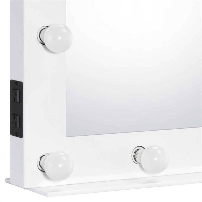 Bowery Hill Rectangle Accent Mirror with Lighting in White Finish