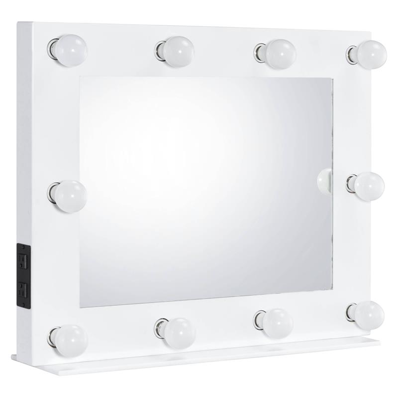 Bowery Hill Rectangle Accent Mirror with Lighting in White Finish