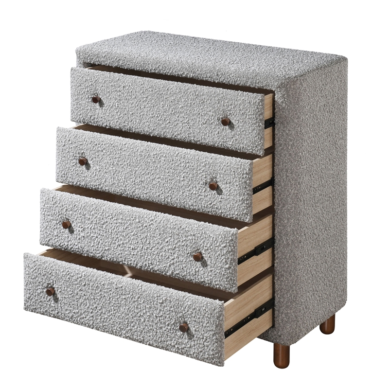 Bowery Hill Contemporary Boucle Fabric 4-Drawer Chest in Gray
