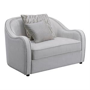 Bowery Hill Beige Linen Armchair with Nailhead Trim and Pillows