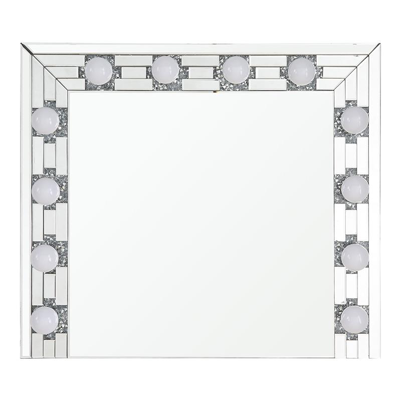 Bowery Hill Square Mirrored Wall Decor with Faux Diamonds and Lights