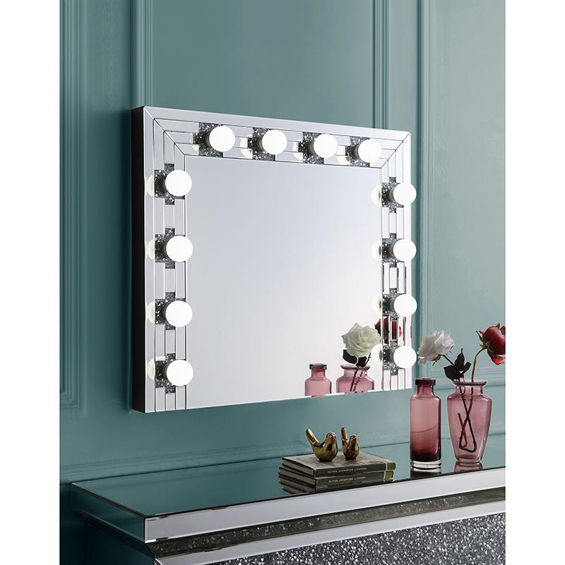 Bowery Hill Square Mirrored Wall Decor with Faux Diamonds and Lights