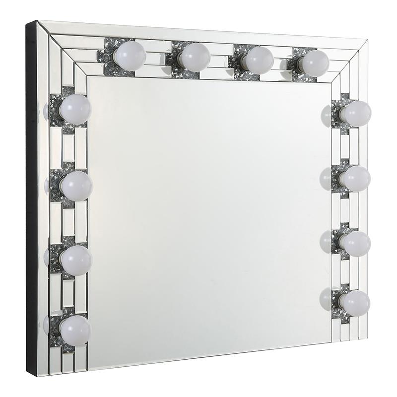 Bowery Hill Square Mirrored Wall Decor with Faux Diamonds and Lights