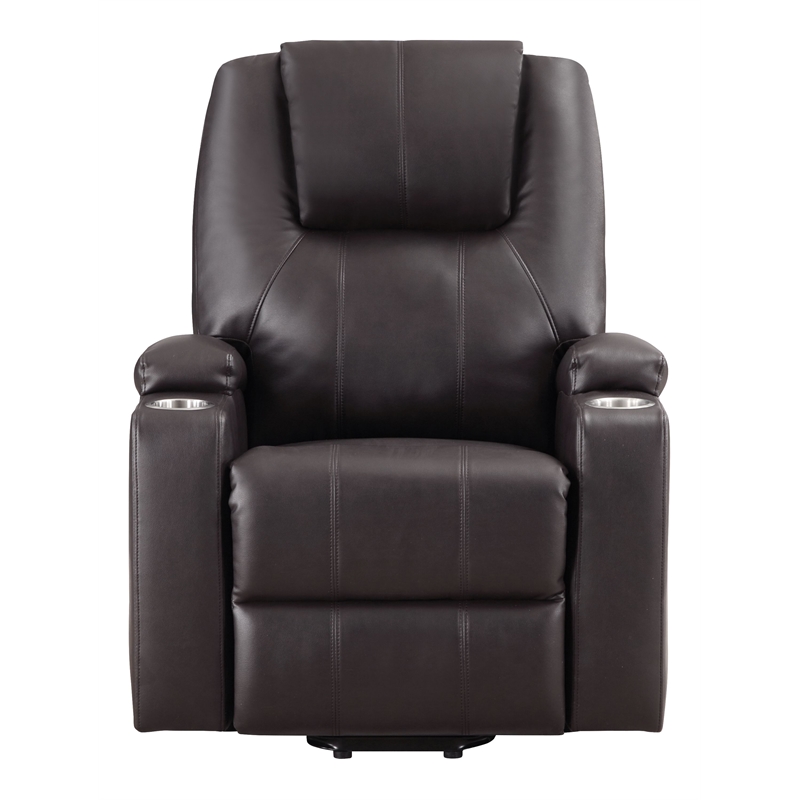 Bowery Hill Leather Upholstered Power Lift Recliner in Brown