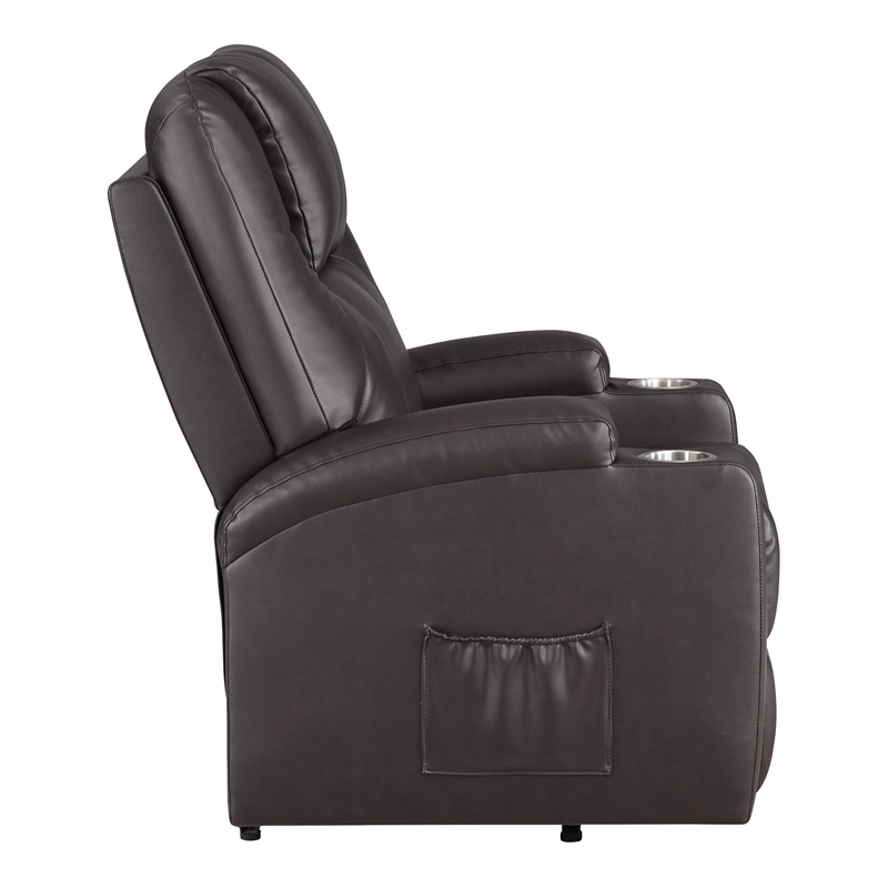 Bowery Hill Leather Upholstered Power Lift Recliner in Brown