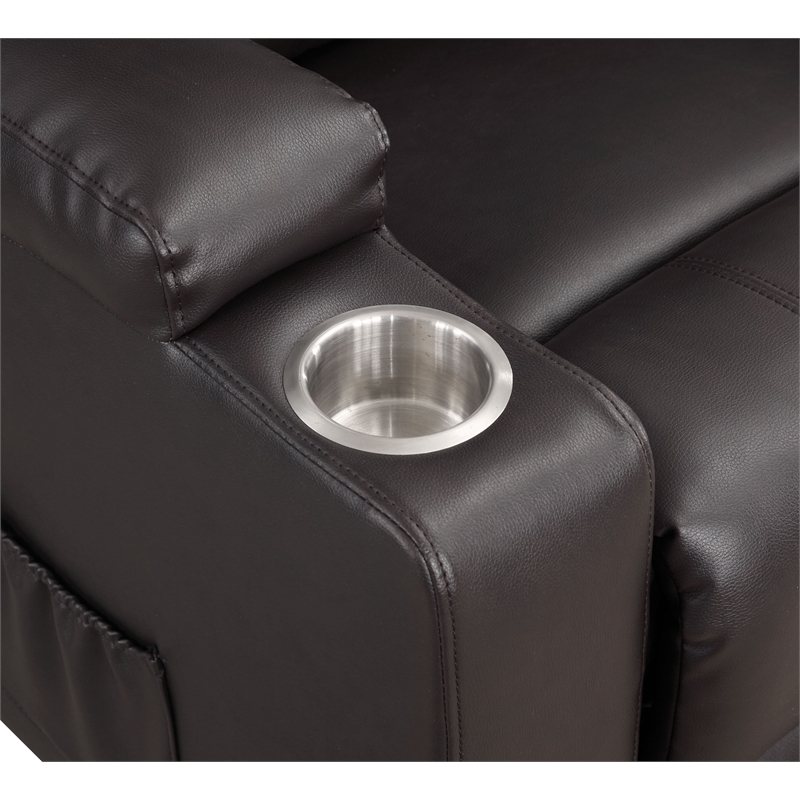 Bowery Hill Leather Upholstered Power Lift Recliner in Brown