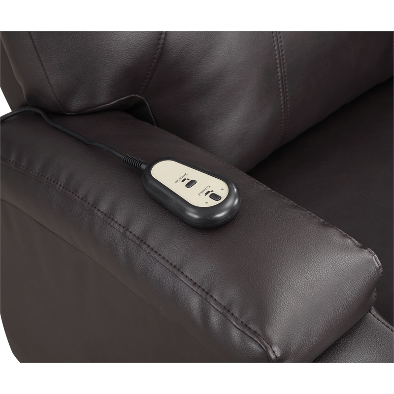 Bowery Hill Leather Upholstered Power Lift Recliner in Brown