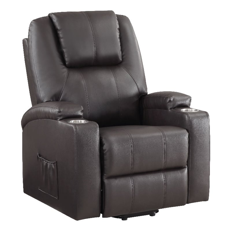 Bowery Hill Leather Upholstered Power Lift Recliner in Brown