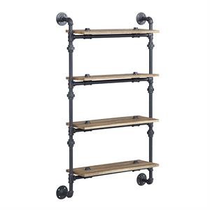 Bowery Hill Wall Rack with 4 Wooden Shelves in Oak and Sandy Black