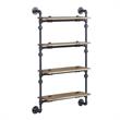 Bowery Hill Wall Rack with 4 Wooden Shelves in Oak and Sandy Black