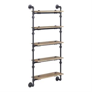 Bowery Hill Wall Rack with 5 Wooden Shelves in Oak and Sandy Black