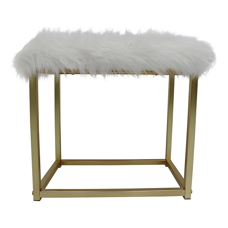 Bowery Hill Vanity Mirror and Stool Set in White and Brass Metal