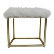 Bowery Hill Vanity Mirror and Stool Set in White and Brass Metal