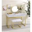 Bowery Hill Vanity Mirror and Stool Set in White and Brass Metal