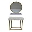 Bowery Hill Vanity Mirror and Stool Set in White and Brass Metal